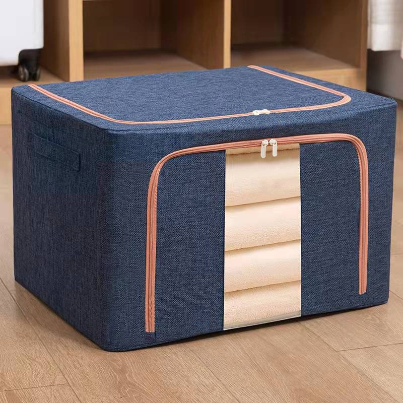 Cutie de depozitare pliabila, cu fermoar, 100 l, textil, 60x42x40 cm, cadru metalic, suport baza stabil din plastic, albastru marin [2]
