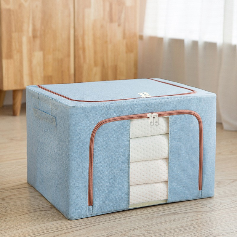 Cutie de depozitare pliabila, cu fermoar, 100 l, textil, 60x42x40 cm, cadru metalic, suport baza stabil din plastic, bleu [3]