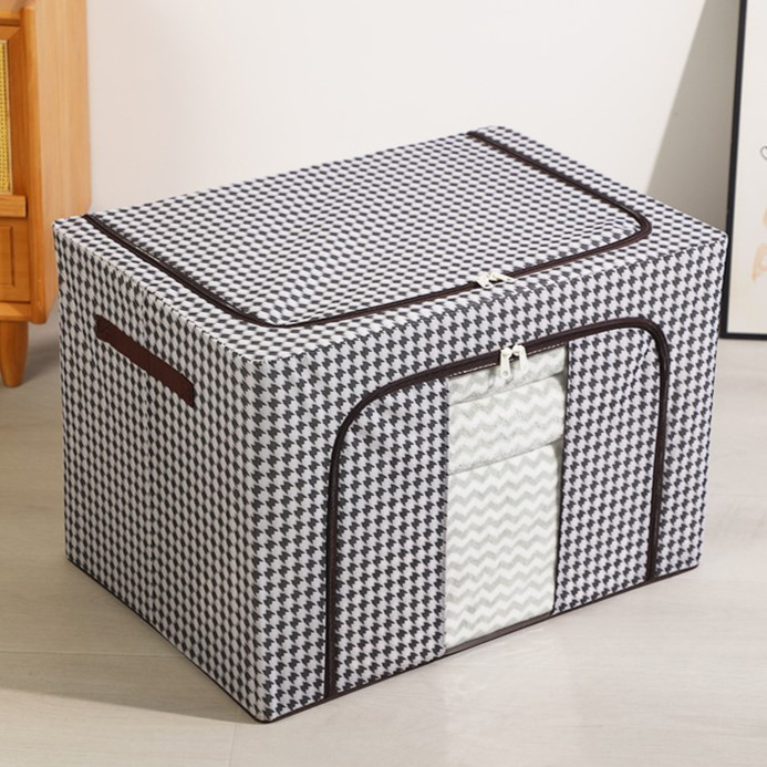 Cutie de depozitare pliabila, cu fermoar bidirectional, 100 l, textil, 60x42x40 cm, cadru metalic, o fereastra, suport baza stabil din plastic, design zebra, alb negru [7]