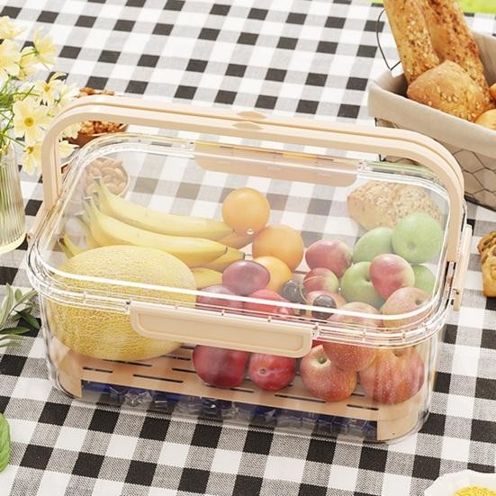 Cutie de depozitare portabila, cu separator pentru gheata si scurgere, mentine rece, caserola pranz, 25x16.5x11.5 cm, crem/transparent [6]
