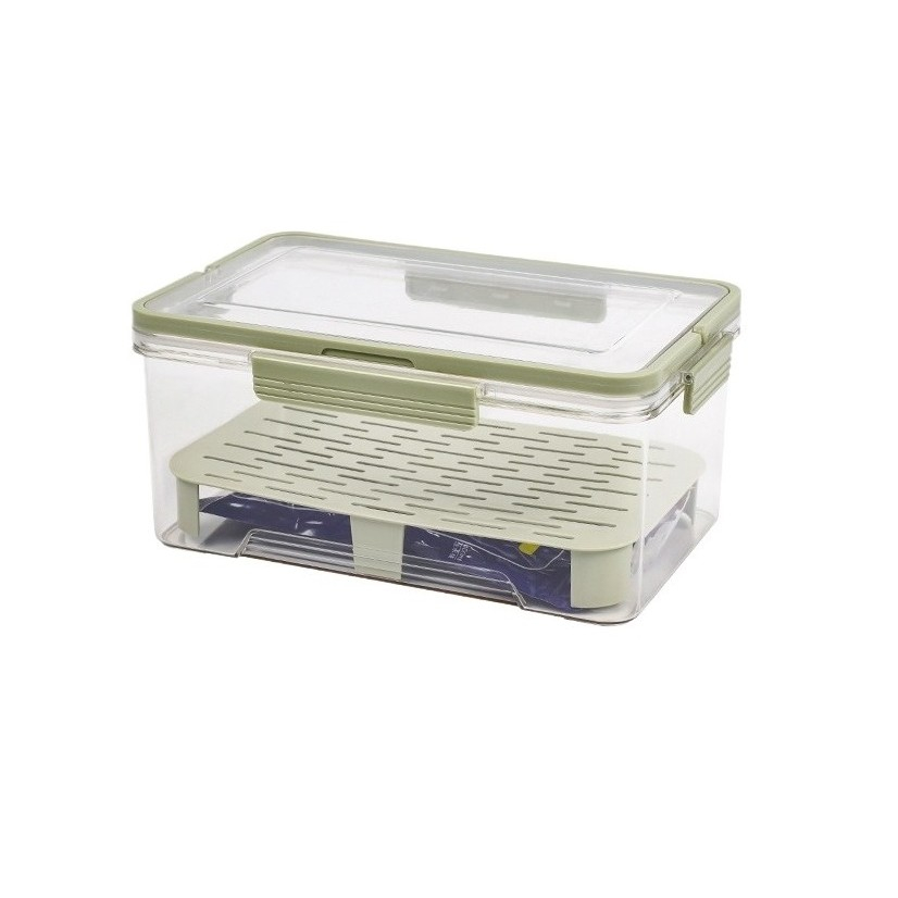 Cutie de depozitare portabila, cu separator pentru gheata si scurgere, mentine rece, caserola pranz, 25x16.5x11.5 cm, verde/transparent [3]