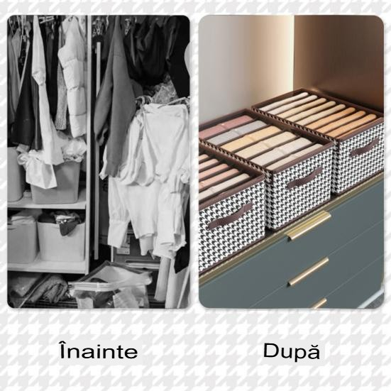 Cutie de depozitare tip cos, capac transparent, model in carouri, model mediu, maro [3]