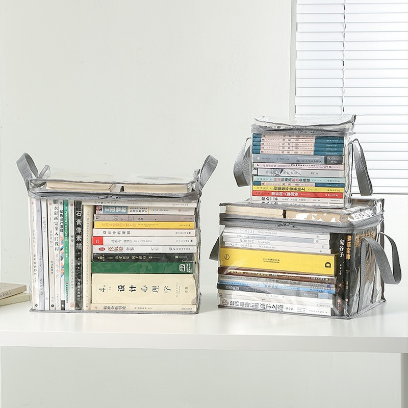 Cutie de depozitare tip cos, din pvc + textil, rezistenta la apa, geanta pentru carti, 32x24x25 cm, transparent-alb [6]