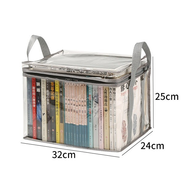 Cutie de depozitare tip cos, din pvc + textil, rezistenta la apa, geanta pentru carti, 32x24x25 cm, transparent-alb [7]