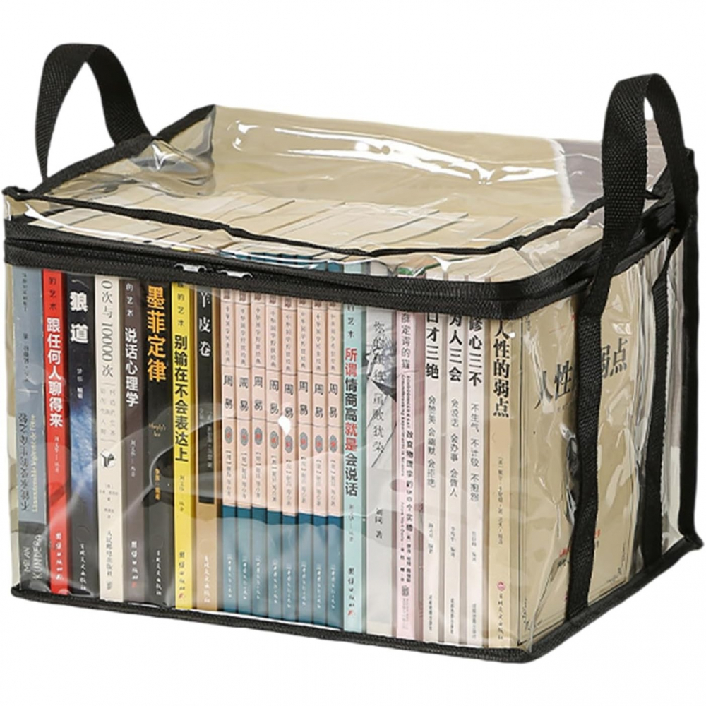 Cutie de depozitare tip cos, din pvc + textil, rezistenta la apa, geanta pentru carti, 32x24x25 cm, transparent-negru [1]