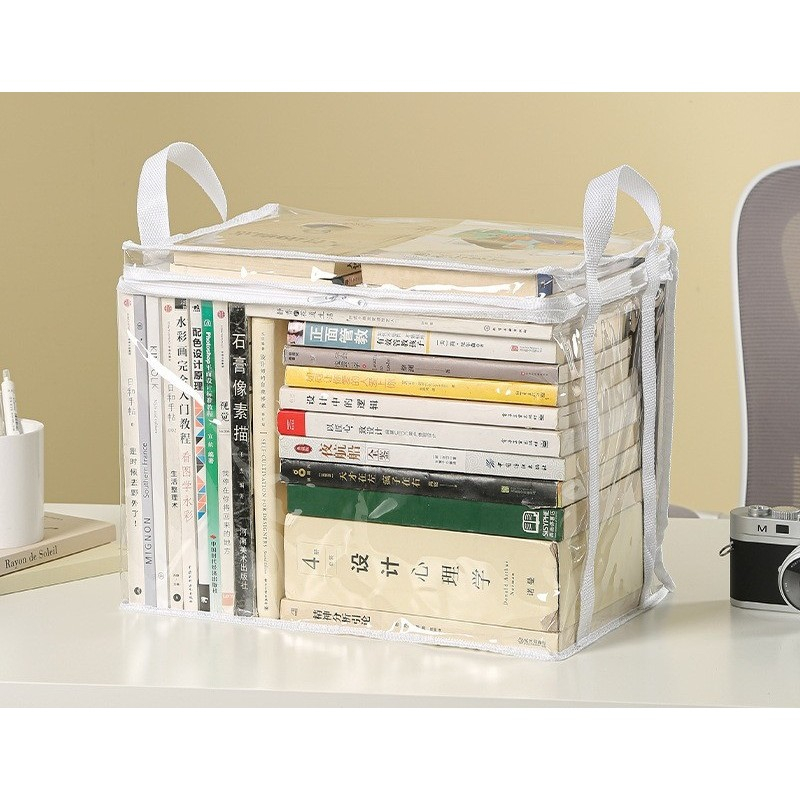 Cutie de depozitare tip cos, din pvc + textil, rezistenta la apa, geanta pentru carti, 38x24x32 cm, transparent-alb [2]