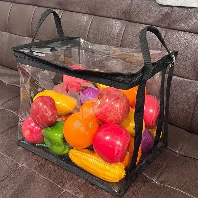 Cutie de depozitare tip cos, din pvc + textil, rezistenta la apa, geanta pentru carti, 38x24x32 cm, transparent-negru [2]