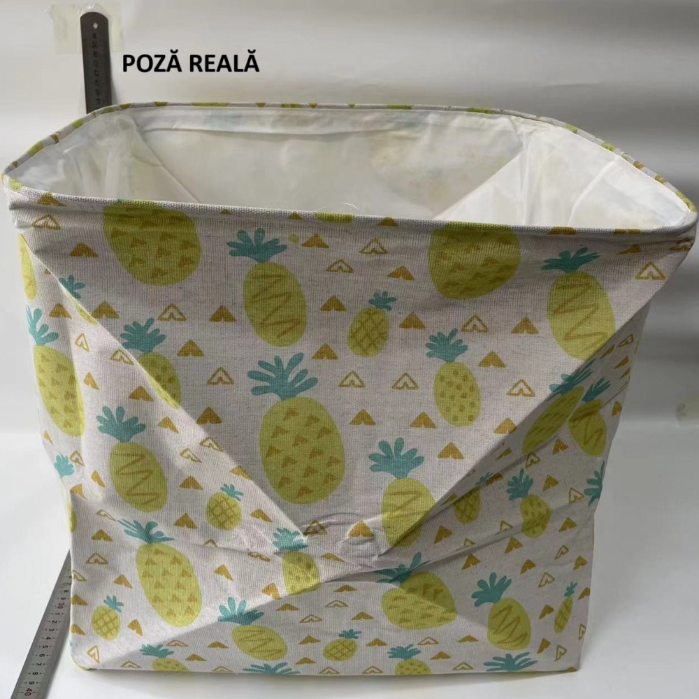 Cutie de depozitare tip cos, impermeabila, cu snur, capacitate 100 l, cu manere, 50x50x40cm, model ananas, galben [6]