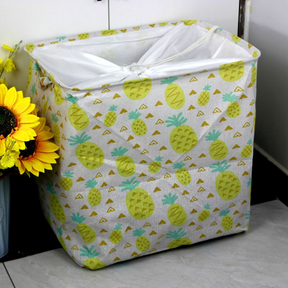 Cutie de depozitare tip cos, impermeabila, cu snur, capacitate 100 l, cu manere, 50x50x40cm, model ananas, galben [3]