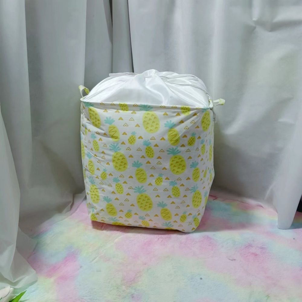 Cutie de depozitare tip cos, impermeabila, cu snur, capacitate 100 l, cu manere, 50x50x40cm, model ananas, galben [4]