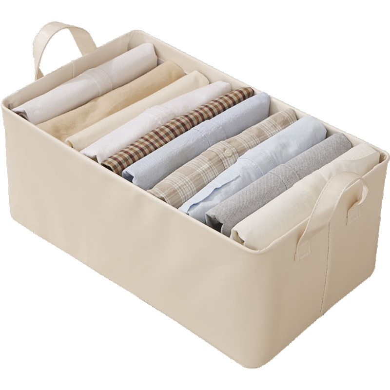 Cutie de depozitare tip cos, material piele ecologica, pliabila, 47x28x20 cm, 26 l, cadru metalic, cu manere, bej [1]