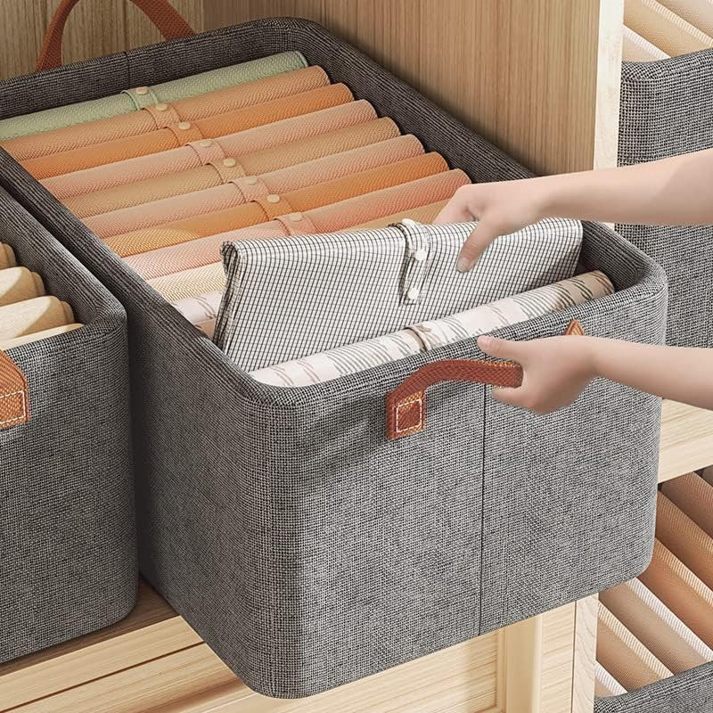 Cutie de depozitare tip cos, material textil, pliabila, 47x28x20 cm, 35 l, cadru metalic, cu manere, maro [5]