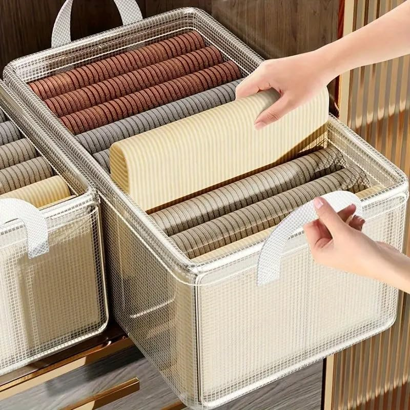 Cutie de depozitare tip cos, material textil transparent, pliabila, 47x28x20 cm, 35 l, cadru metalic, cu manere, alb [2]