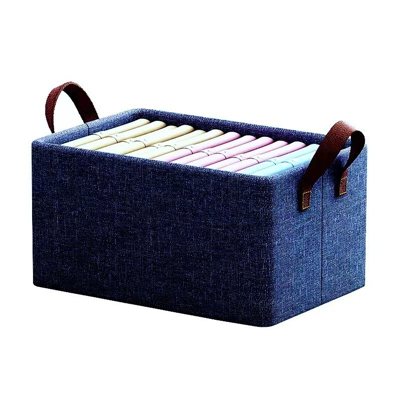 Cutie de depozitare tip cos, textil, pliabila, 47x20x28 cm, se poate spala, cu manere, albastru [3]