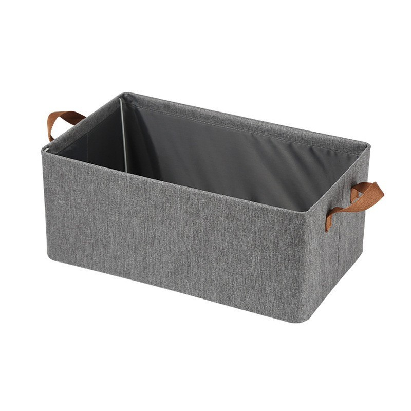 Cutie de depozitare tip cos, textil, pliabila, 47x28x20 cm, cadru metalic, cu manere, gri [10]
