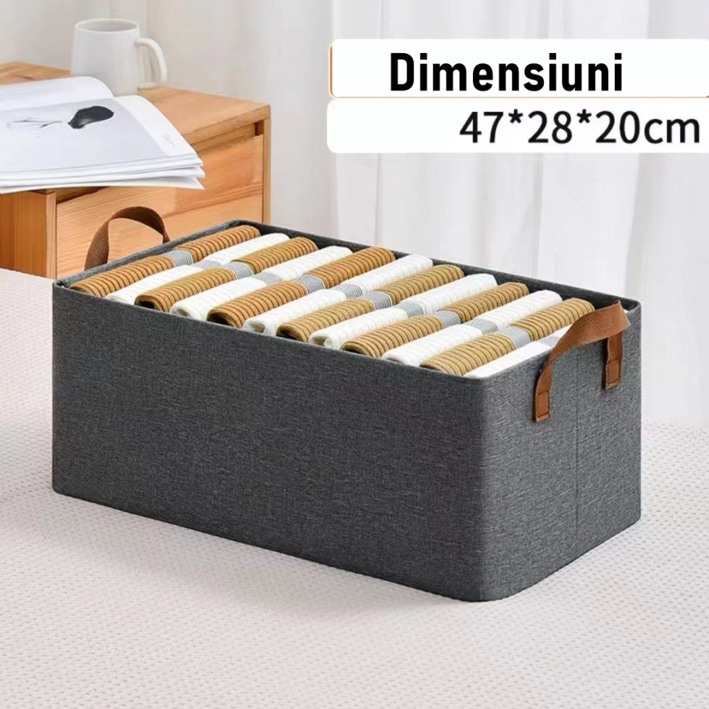 Cutie de depozitare tip cos, textil, pliabila, 47x28x20 cm, cadru metalic, cu manere, gri [4]