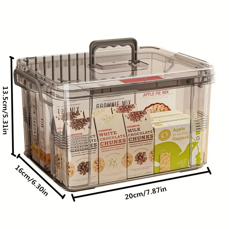 Cutie de depozitare, tip valiza, pentru alimente, jucarii, accesorii, transparent-gri, marime s, 24x17x13.5 cm [6]
