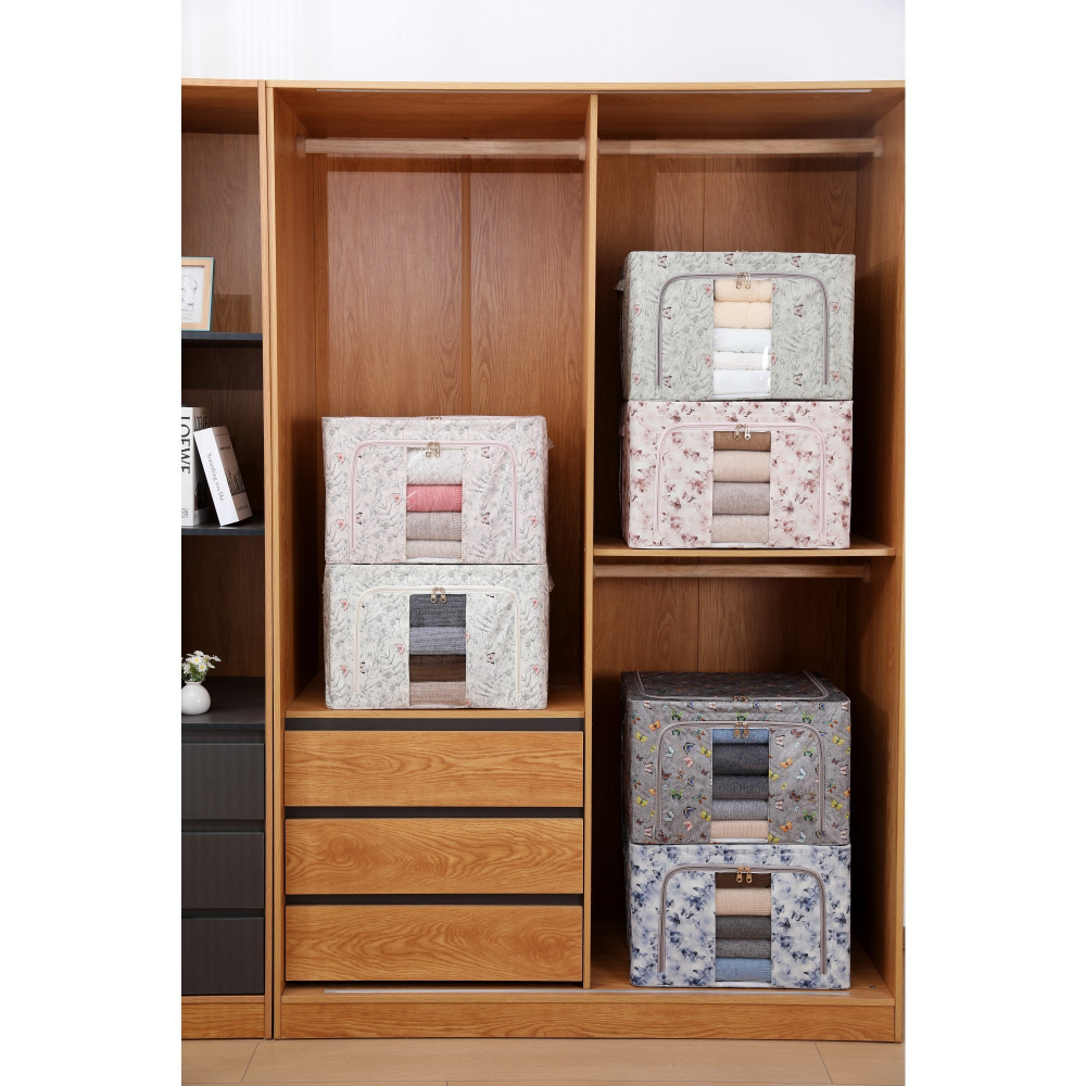 Cutie depozitare, 66l, din material textil, 50 x 40 x 33 cm, pentru haine si lenjerii, model bambus, galben [3]