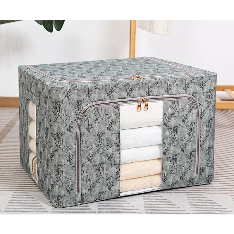 Cutie depozitare, 66l, din material textil, 50 x 40 x 33 cm, pentru haine si lenjerii, model bambus, verde [2]