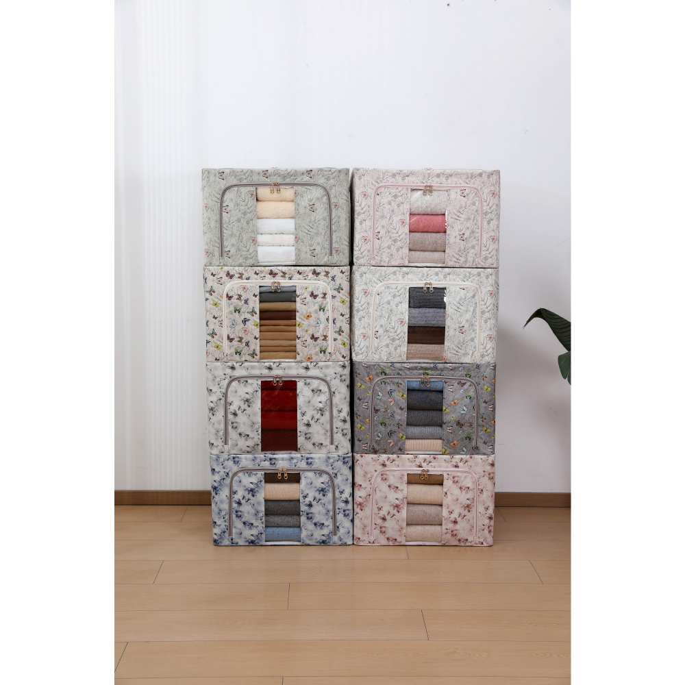 Cutie depozitare, 66l, din material textil, 50 x 40 x 33 cm, pentru haine si lenjerii, model floare de prun, roz [4]