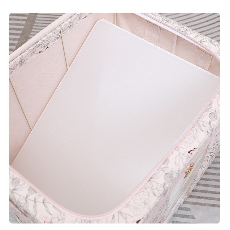 Cutie depozitare, 66l, din material textil, 50 x 40 x 33 cm, pentru haine si lenjerii, model fluturasi, bej [4]