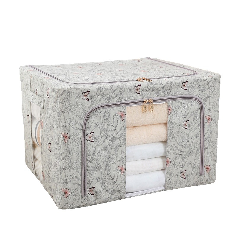 Cutie depozitare, 66l, din material textil, 50 x 40 x 33 cm, pentru haine si lenjerii, model fluturasi, gri [6]