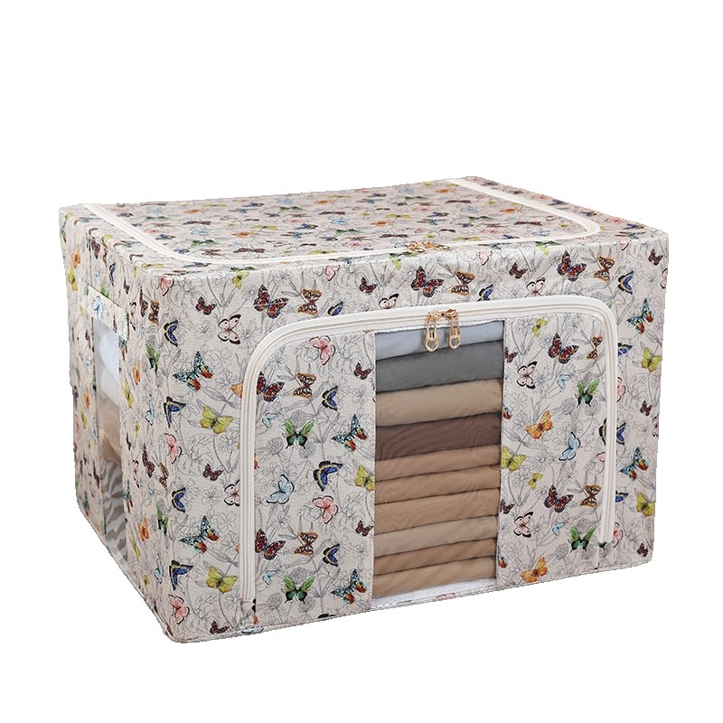 Cutie depozitare, 66l, din material textil, 50 x 40 x 33 cm, pentru haine si lenjerii, model fluturasi, multicolor [6]