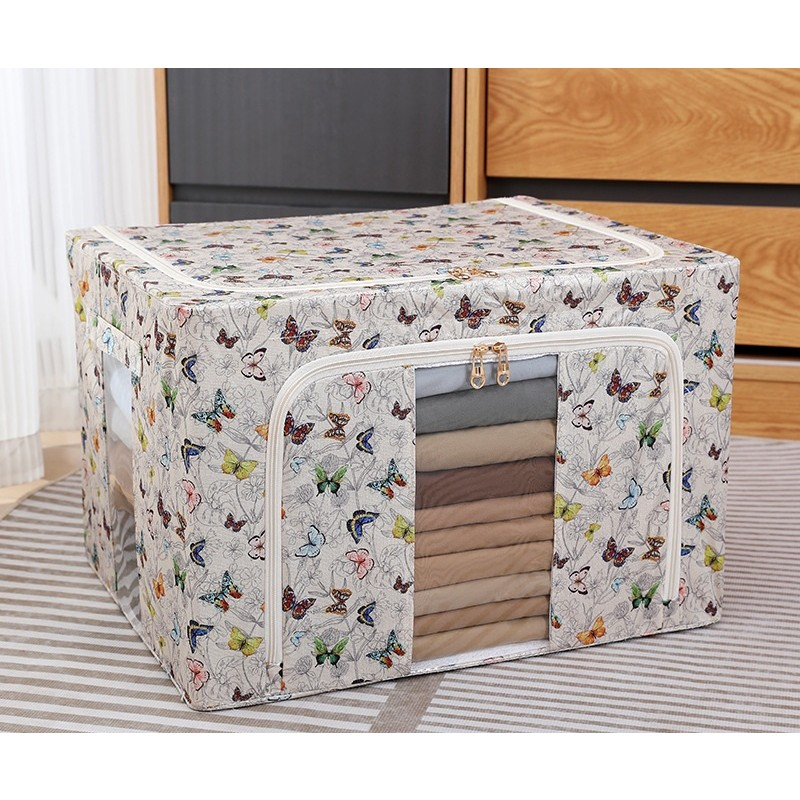 Cutie depozitare, 66l, din material textil, 50 x 40 x 33 cm, pentru haine si lenjerii, model fluturasi, multicolor [3]
