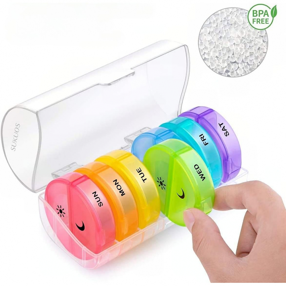 Cutie depozitare medicamente, 7 zile, 14 compartimente, cutie suport, recipiente detasabile, portabila, multicolor, 17.5x11x9.5 cm [4]