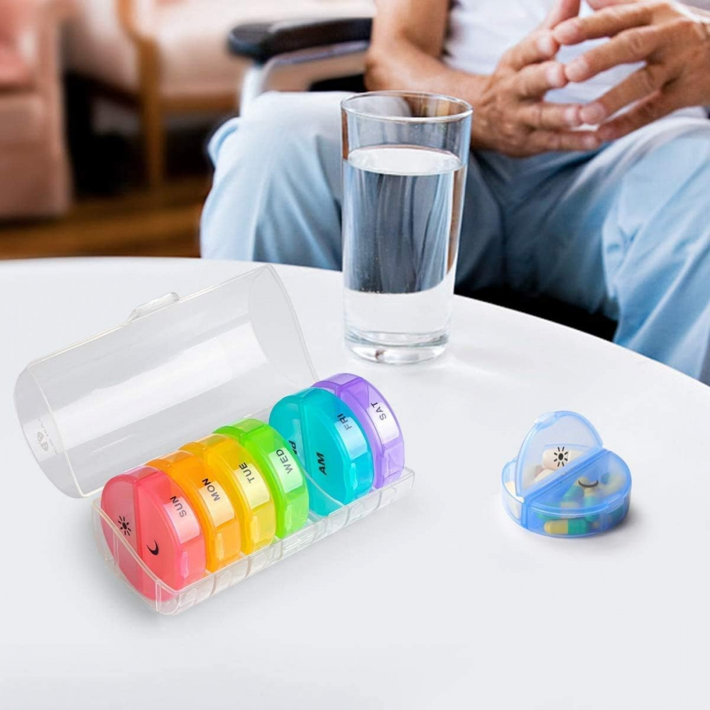 Cutie depozitare medicamente, 7 zile, 14 compartimente, cutie suport, recipiente detasabile, portabila, multicolor, 17.5x11x9.5 cm [7]