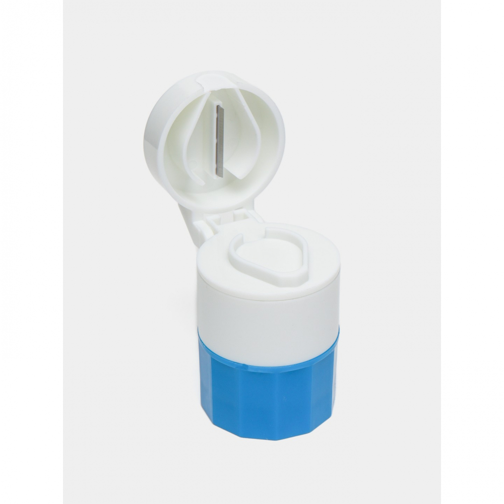 Cutie pastile multifunctionala, 4 in 1, pahar apa, taiere, sfaramare, depozitare, compact, abs cu lama din inox, alb/albastru, 8.7x6.2x4.1 cm [6]