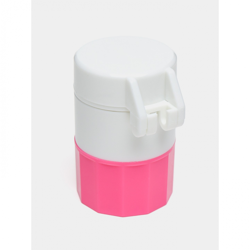 Cutie pastile multifunctionala, 4 in 1, pahar apa, taiere, sfaramare, depozitare, compact, abs cu lama din inox, alb/roz, 8.7x6.2x4.1 cm [2]