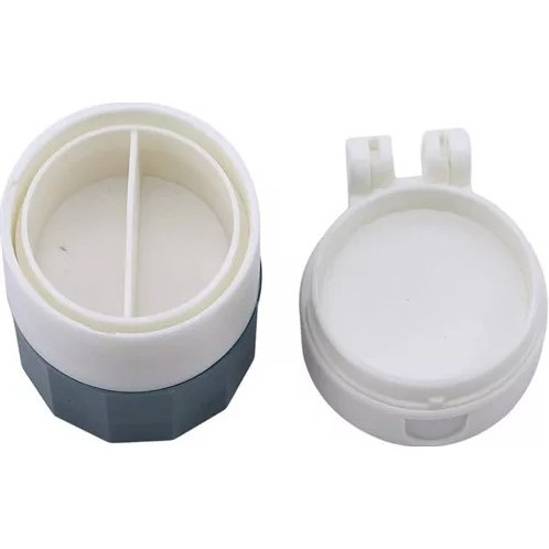Cutie pastile multifunctionala, 4 in 1, pahar apa, taiere, sfaramare, depozitare, compact, abs cu lama din inox, alb/verde, 8.7x6.2x4.1 cm [6]