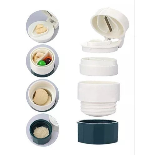Cutie pastile multifunctionala, 4 in 1, pahar apa, taiere, sfaramare, depozitare, compact, abs cu lama din inox, alb/verde, 8.7x6.2x4.1 cm [7]