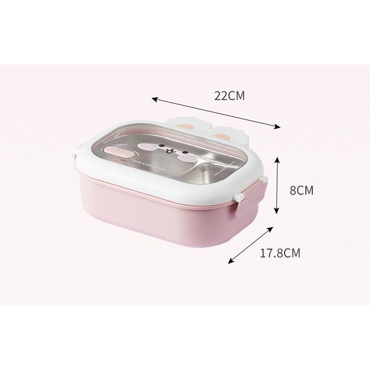 Cutie pentru pranz sau gustari, cu doua compartimente, model iepuras, pentru copii si adulti, etansare, pp, perfect pentru scoala si birou, 1000 ml, 22x17.8x8 cm, roz [2]