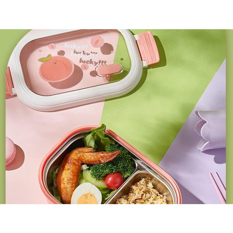 Cutie pentru pranz sau gustari, cu doua compartimente, pentru copii si adulti, etansare, pp, perfect pentru scoala si birou, 1000 ml, 22.5x14.5x8 cm, roz [2]