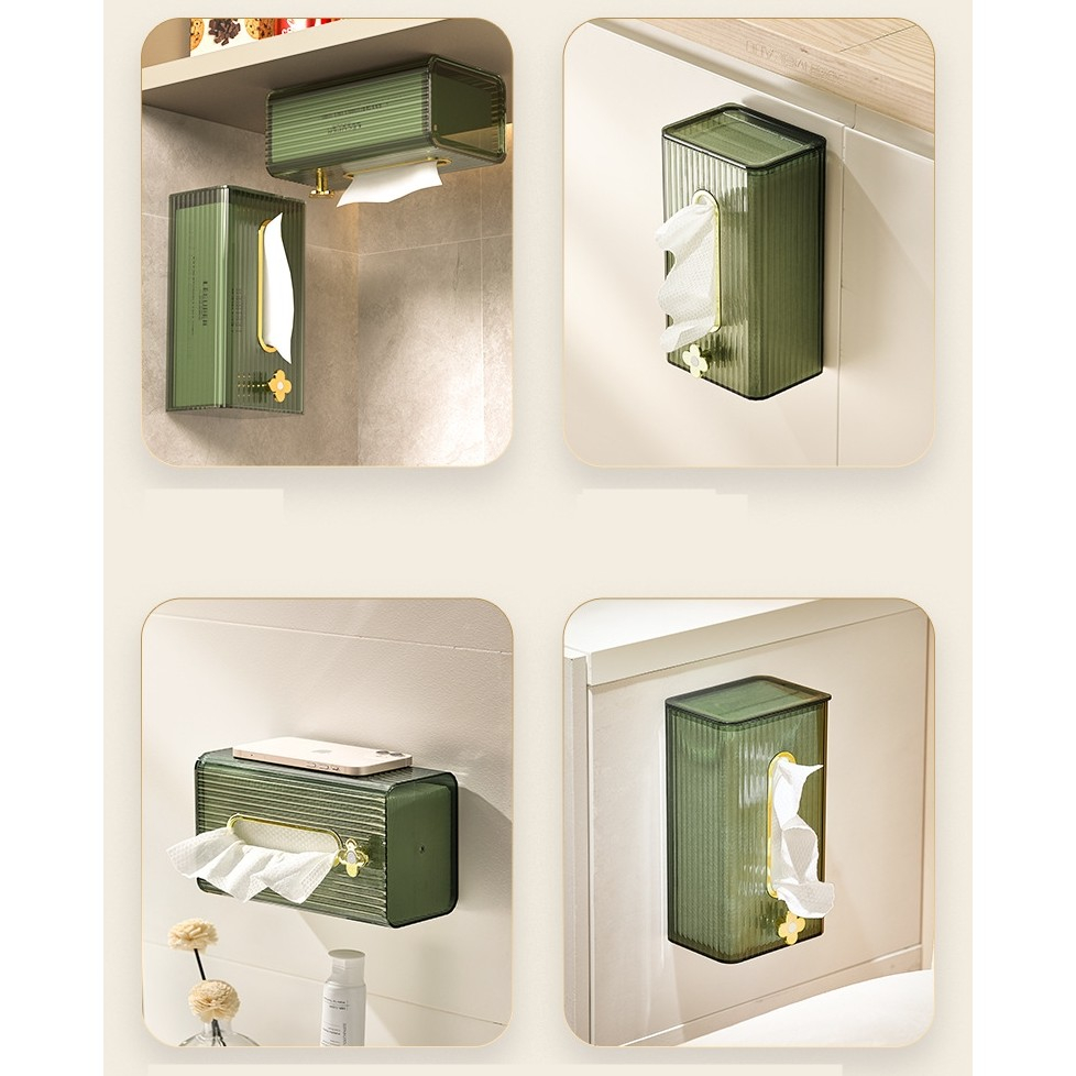Cutie suport servetele eleganta  cu montare pe perete sau dulap, material plastic dur, 21.3 x 8.7 x 12 cm, verde [6]
