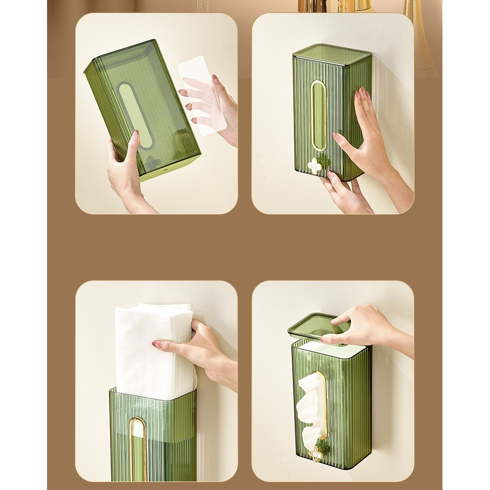 Cutie suport servetele eleganta  cu montare pe perete sau dulap, material plastic dur, 21.3 x 8.7 x 12 cm, verde [2]