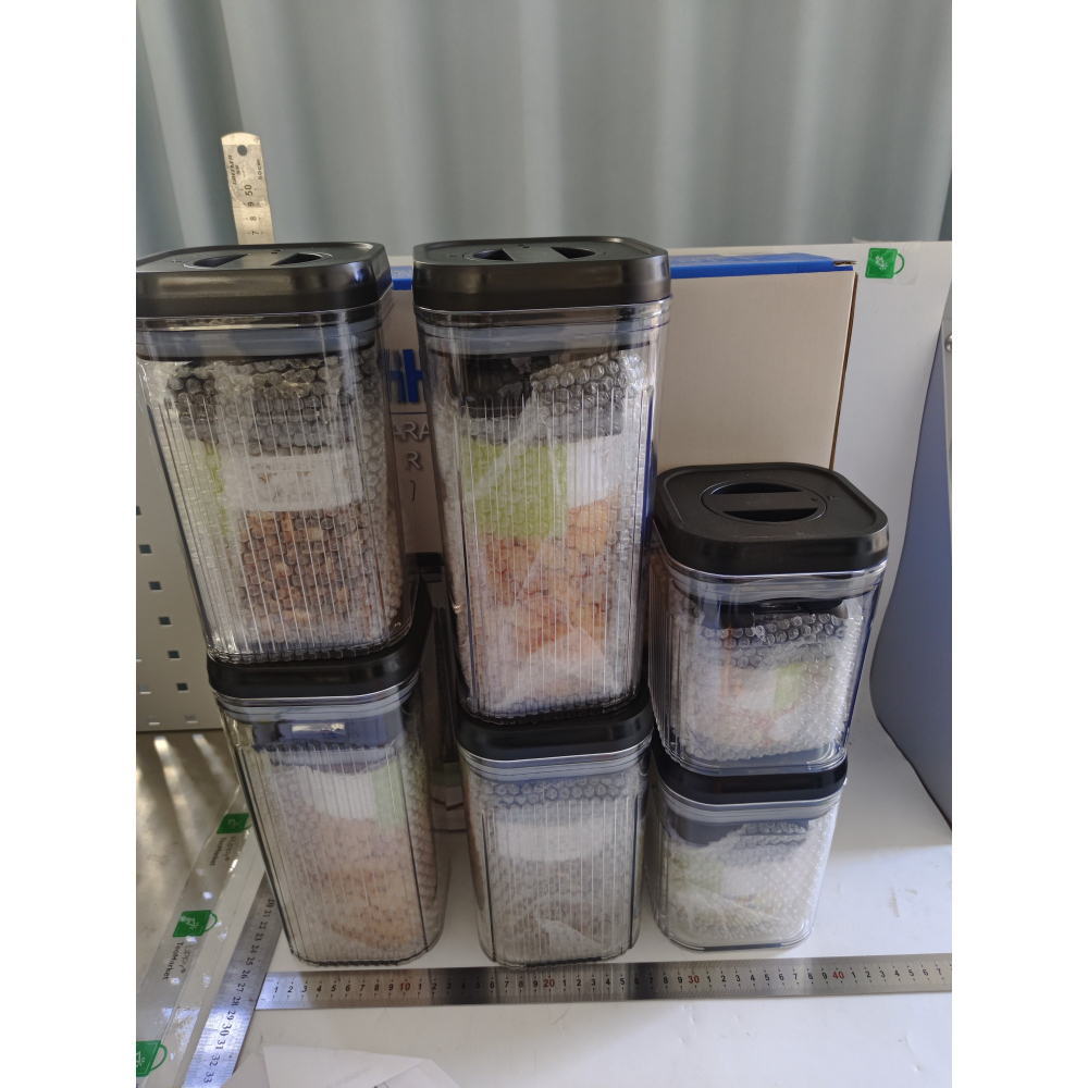 Cutii de depozitare alimente, set din 12 cutii de tip container, recipiente pentru cereale in bucatarie,  transparente cu capac negru [2]