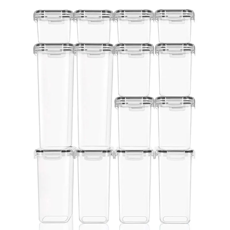 Cutii de depozitare alimente, set din 14 cutii pentru condimente, cereale, cutii pentru bucatarie, din plastic pp, cutii alimentare, diferite dimensiuni, transparente [3]