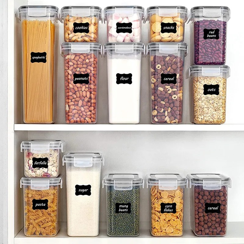 Cutii de depozitare alimente, set din 15 cutii pentru condimente, cereale, cutii pentru bucatarie, din plastic pp, cutii alimentare, diferite dimensiuni, transparente [3]