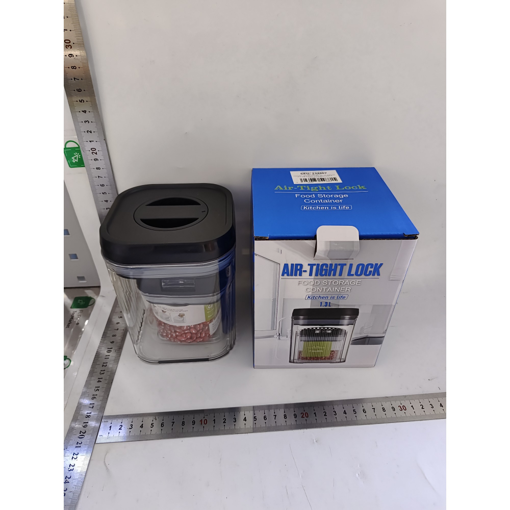 Cutii de depozitare alimente, set din 2 cutii de tip container de 0.5 si 1.3 l, recipiente pentru cereale in bucatarie, transparente cu capac negru [2]