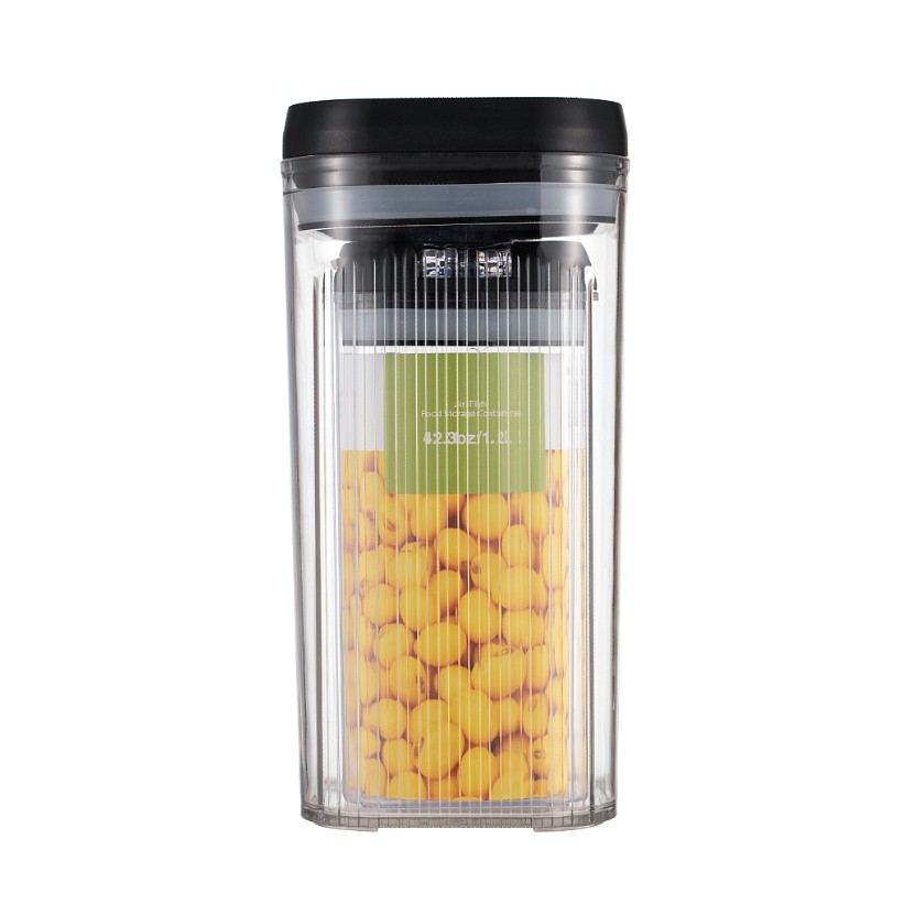 Cutii de depozitare alimente, set din 2 cutii de tip container de 1.2 si 2.5 l, recipiente pentru cereale in bucatarie, transparente cu capac negru [1]