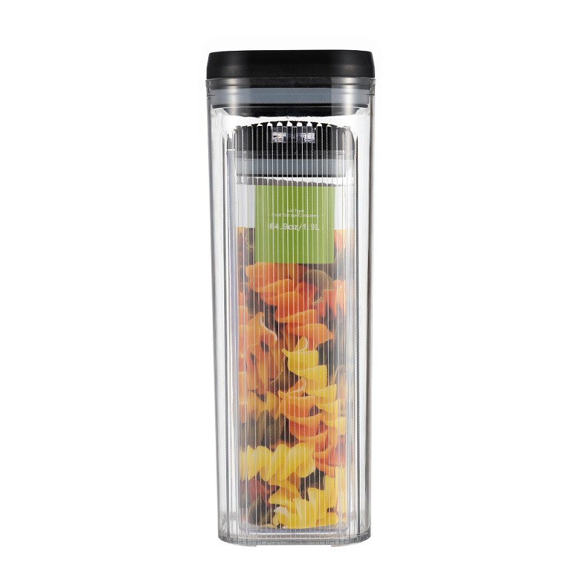 Cutii de depozitare alimente, set din 2 cutii de tip container de 1.9 si 3.7 l, recipiente pentru cereale in bucatarie, transparente cu capac negru [1]
