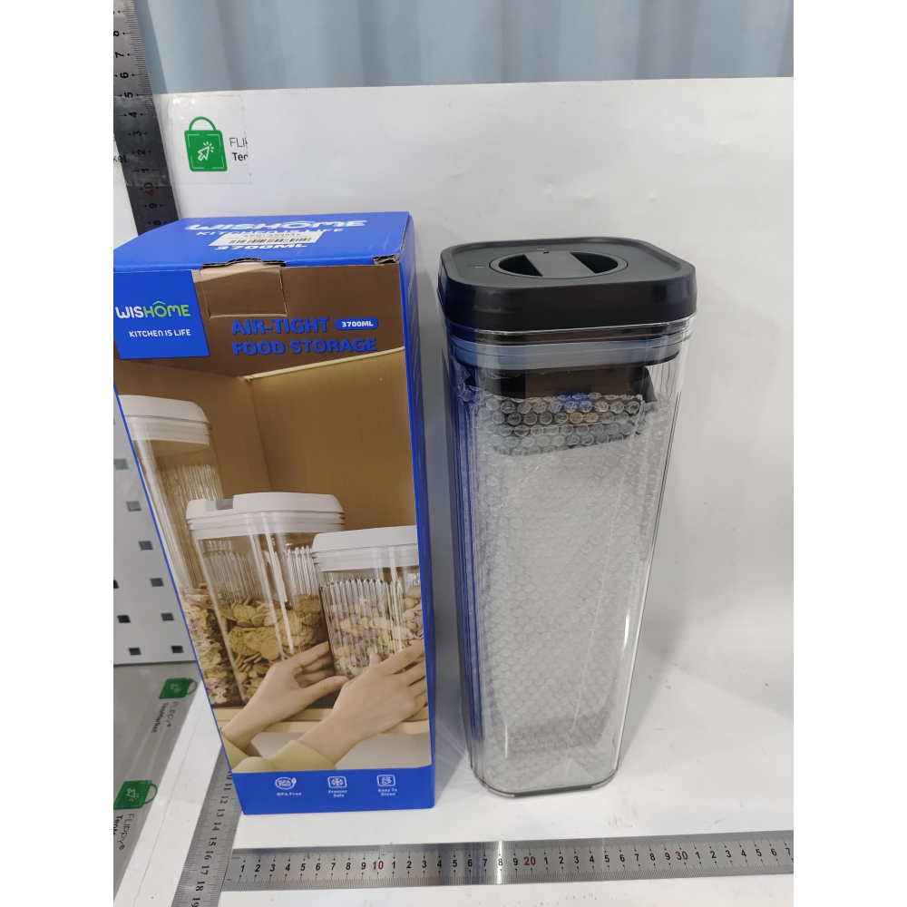 Cutii de depozitare alimente, set din 2 cutii de tip container de 1.9 si 3.7 l, recipiente pentru cereale in bucatarie, transparente cu capac negru [2]