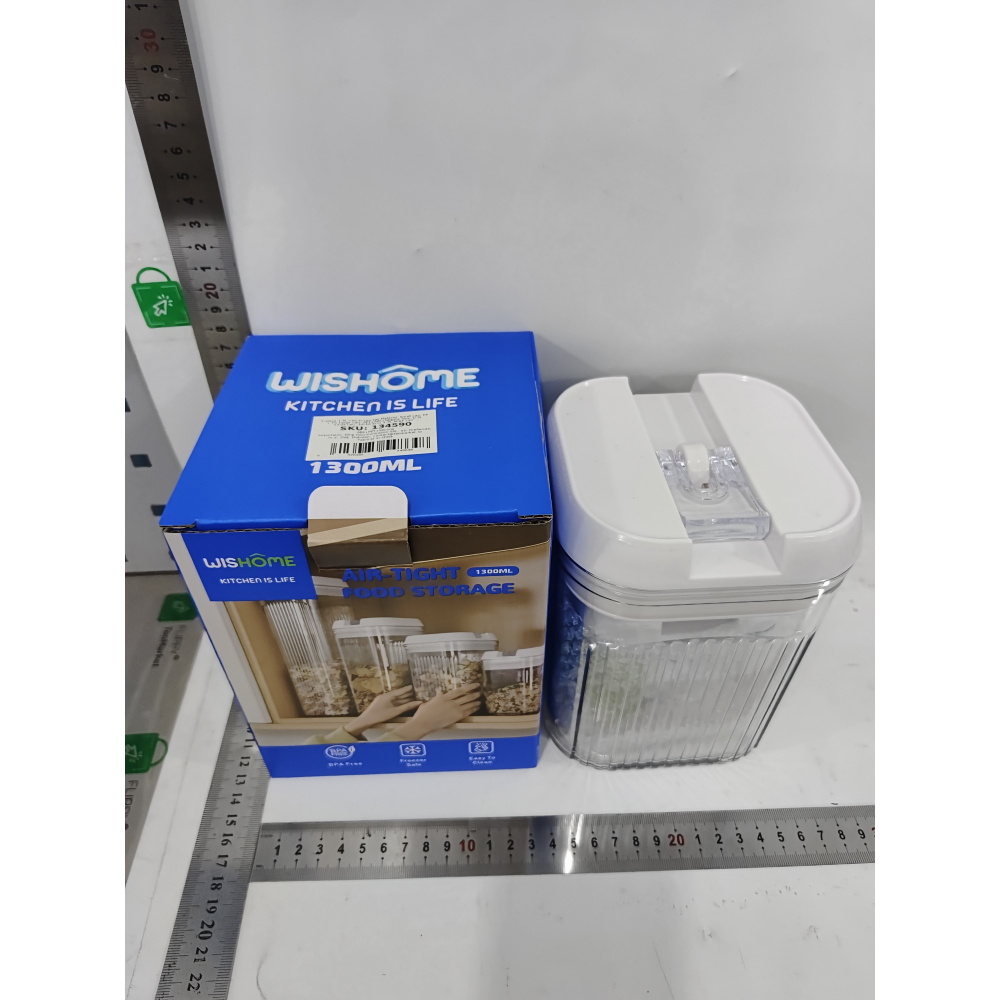 Cutii de depozitare alimente, set din 2 cutii de tip container, recipiente pentru cereale in bucatarie, 0.5 l-10x10.5 cm, 1.3 l-12.5x12.5x16.5 cm, transparente cu capac alb [2]