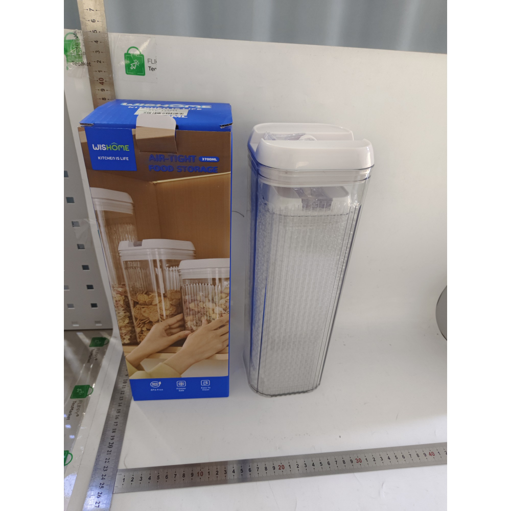 Cutii de depozitare alimente, set din 2 cutii de tip container, recipiente pentru cereale in bucatarie, 1.2 l-10x30.5 cm, 2.5 l-12.5x12.5x36.5 cm, transparente cu capac alb [2]