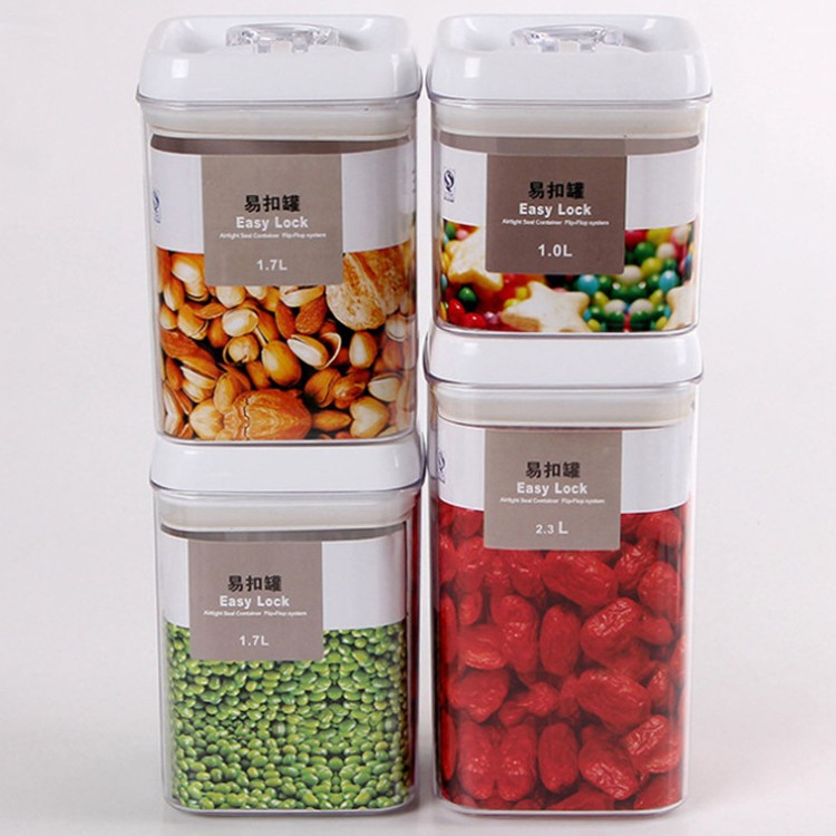Cutii de depozitare alimente, set din 4 cutii pentru condimente in bucatarie, cutii de tip container, diferite dimensiuni, cu capac ermetic, din plastic pp, transparent [1]