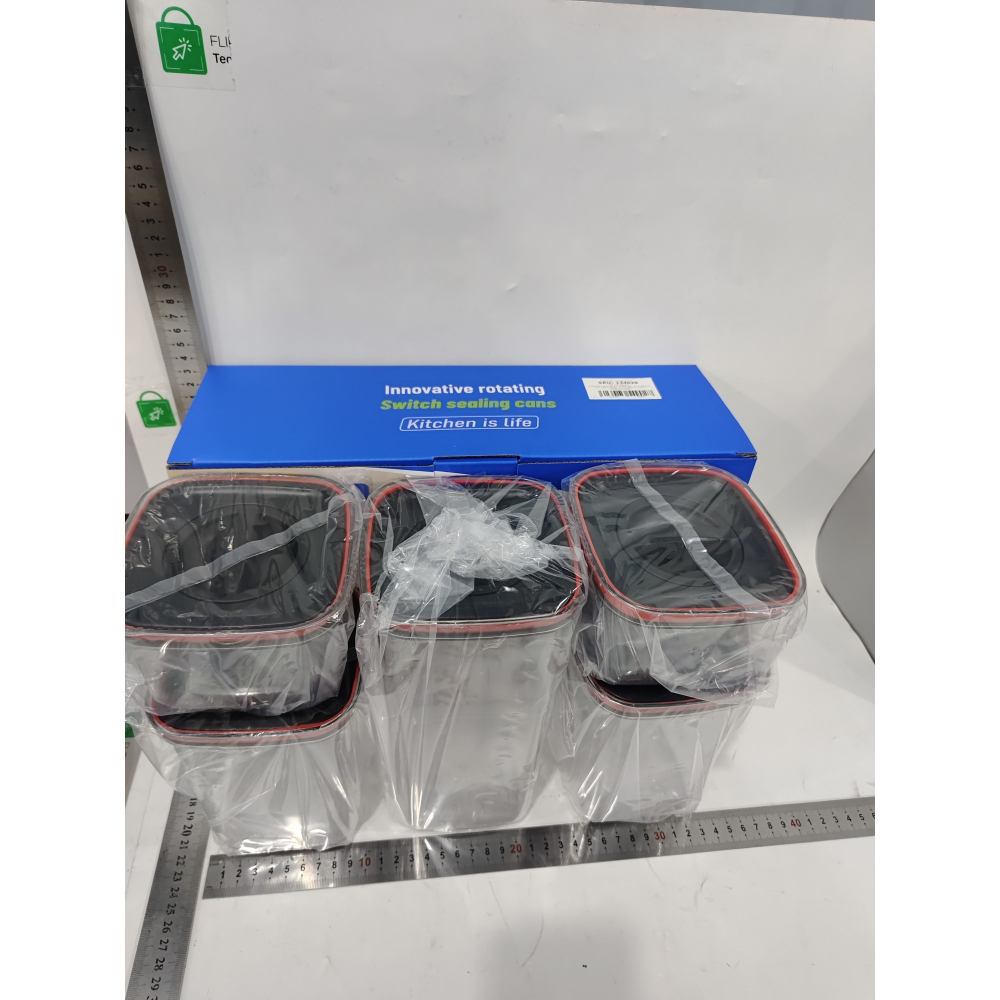 Cutii de depozitare alimente, set din 5 cuti de tip container, recipiente pentru cereale in bucatarie,  transparente cu capac negru [4]