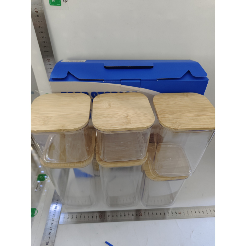 Cutii de depozitare alimente, set din 6 cutii de tip container, cutii pentru cereale, din plastic, capac din bambuc, 2pc 0.5 l. 2pc 0.8 l, 2pc 1.2 l, transparente [7]